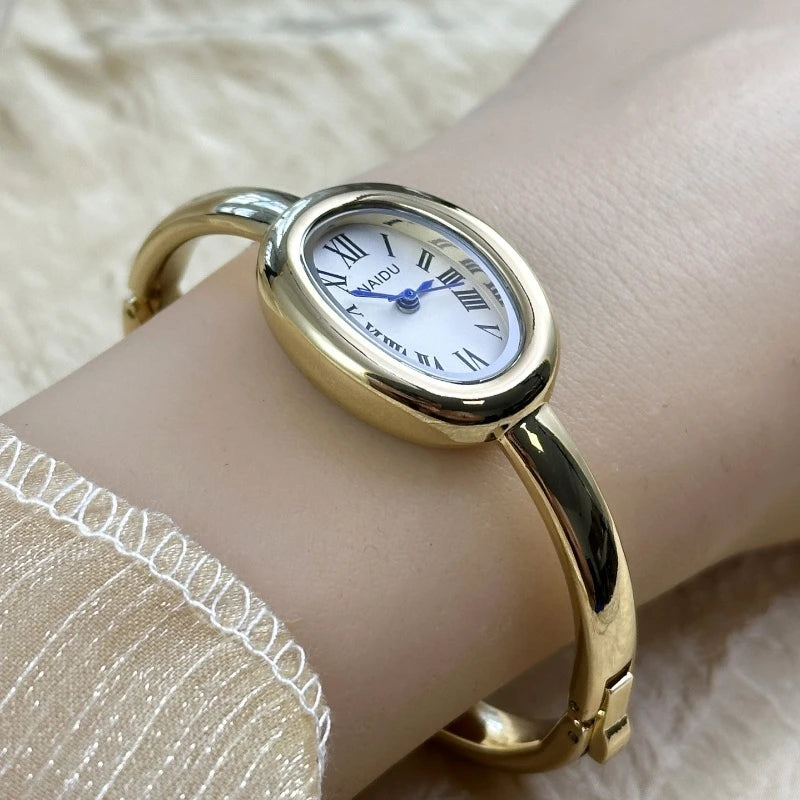 Zkceenier Stainless Steel Bracelet Watch Gold Dial Ladies Wristwatch