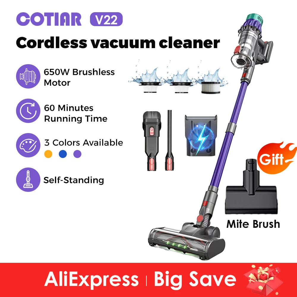 COTIAR V22 Cordless Vacuum Cleaner 650W 55000Pa Handheld