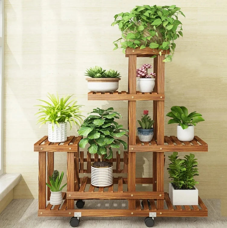 Six Tier Wooden Plant Stand Display Rack For Home Garden