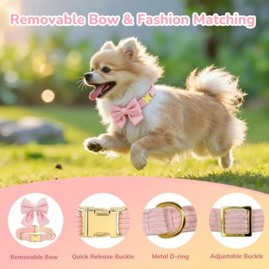 Adjustable Breathable Cotton Dog Harness With Bowtie Set