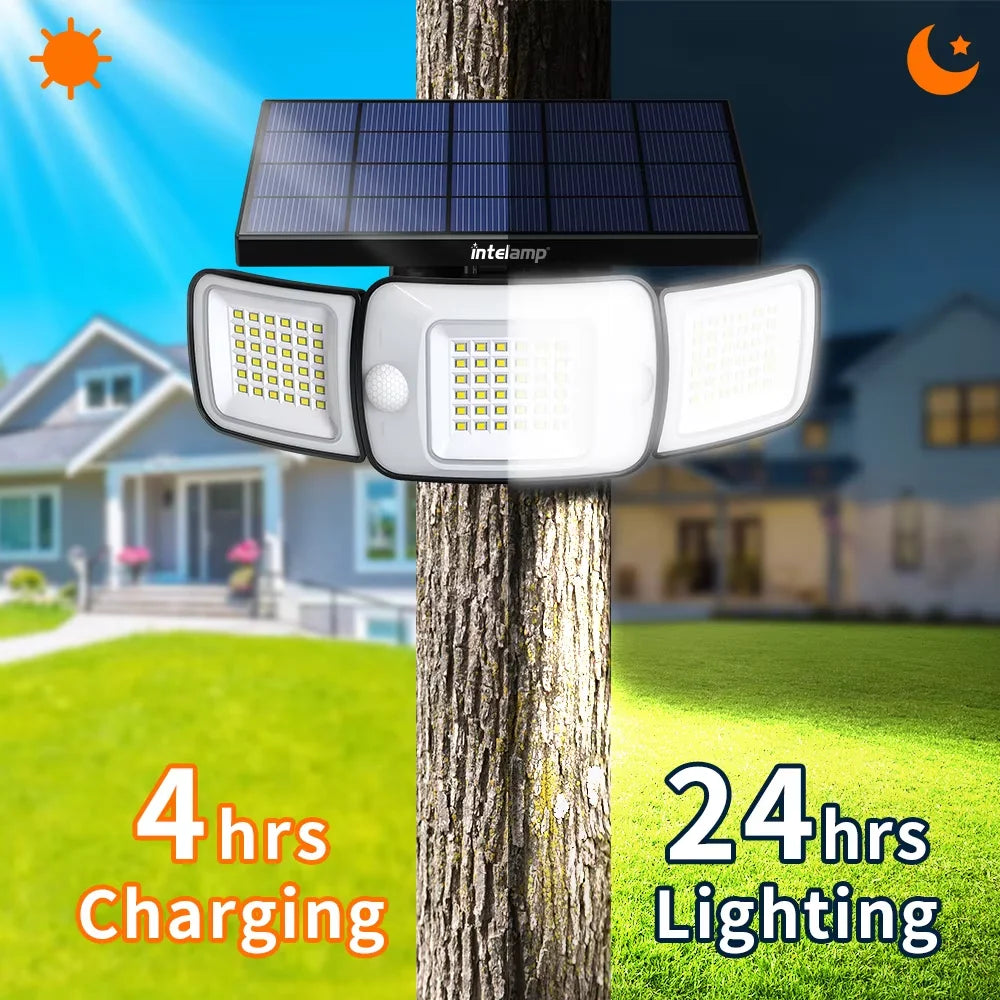 Intelamp Outdoor Solar LED Flood Light With Dual Motion Sensors