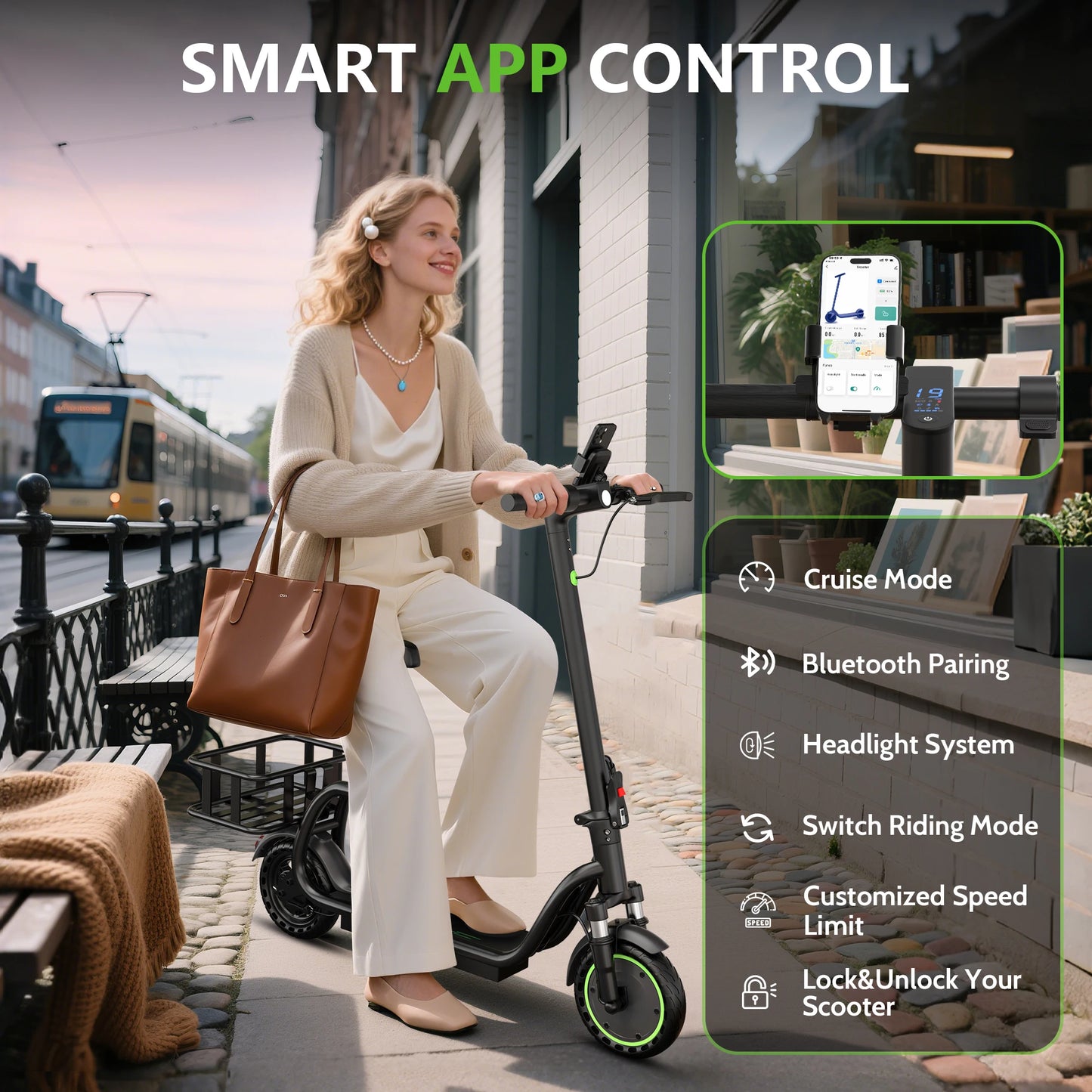 AOVOPRO Maxshot Electric Scooter With Seat And Basket Top Speed 19MPH