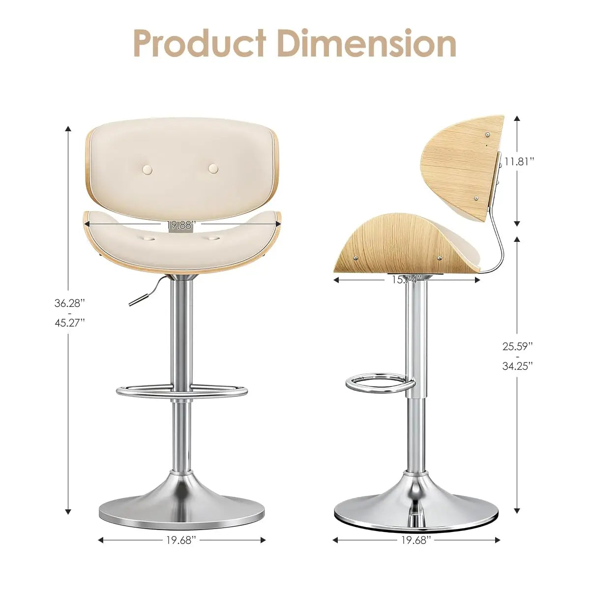 GUANGBAI Adjustable Swivel Bar Stool With Back And Leather Seat