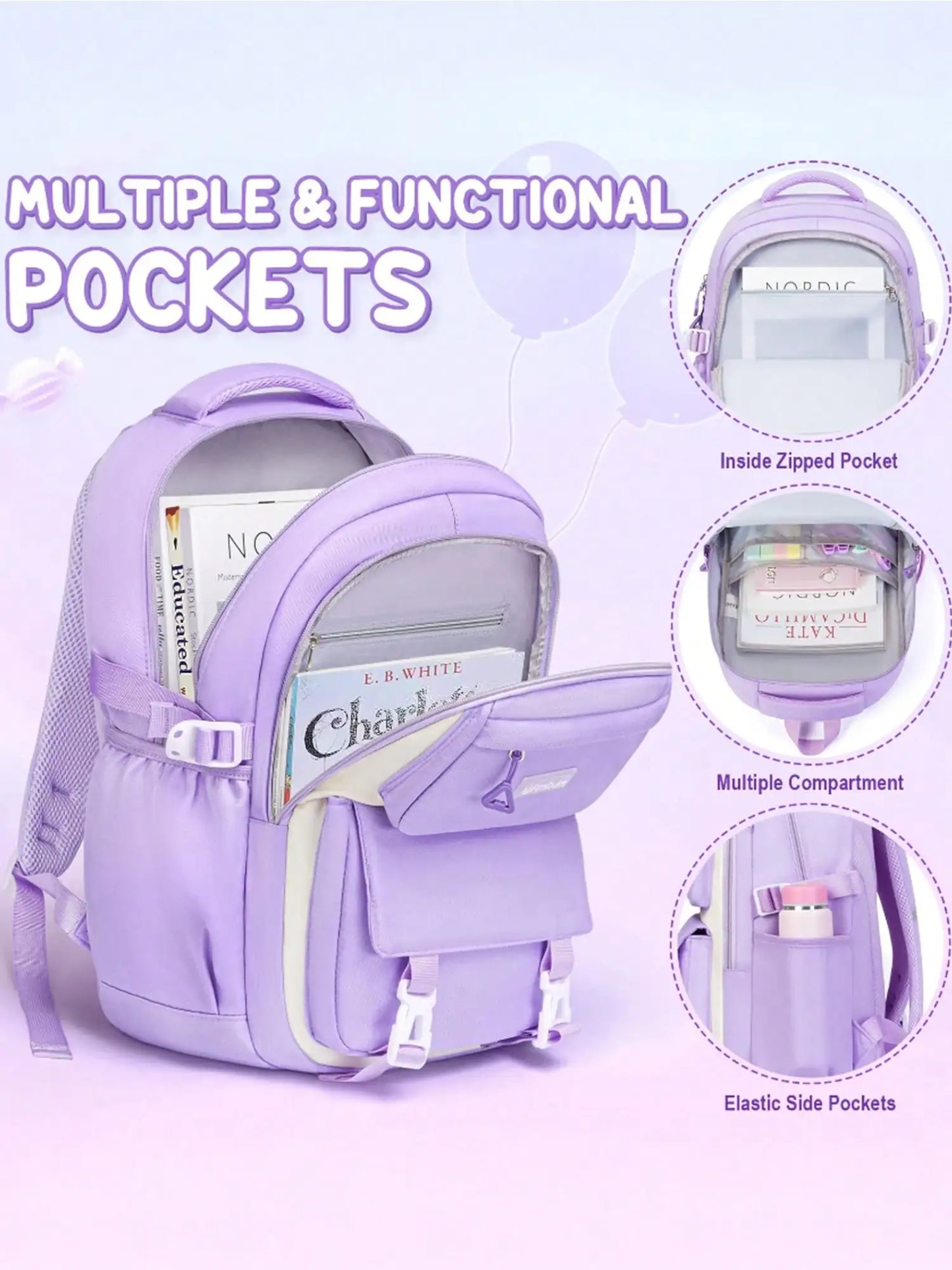 Youth Nylon Backpack Set With Lunch Box And Pen Case