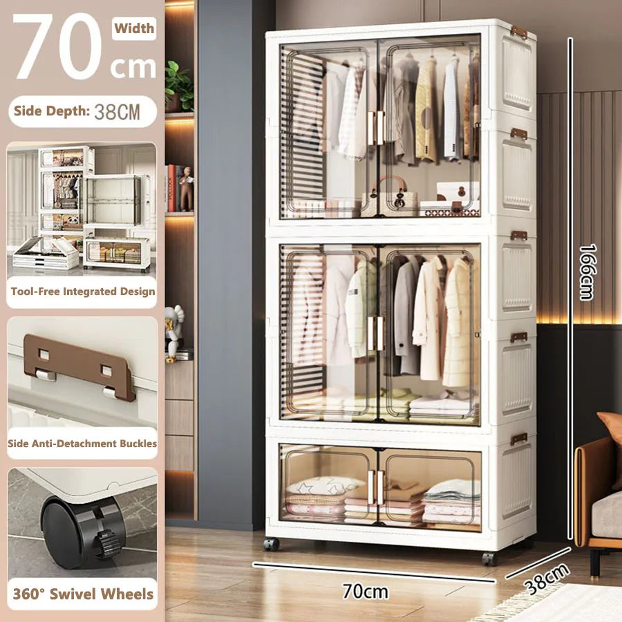 Dustproof Foldable Plastic Storage Wardrobe Cabinet Organizer