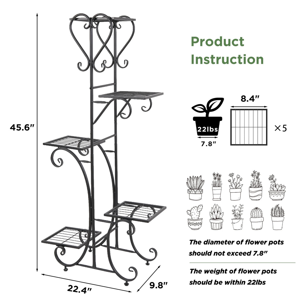 Wisfor Five Tier Metal Plant Stand Rack For Indoor Gardens