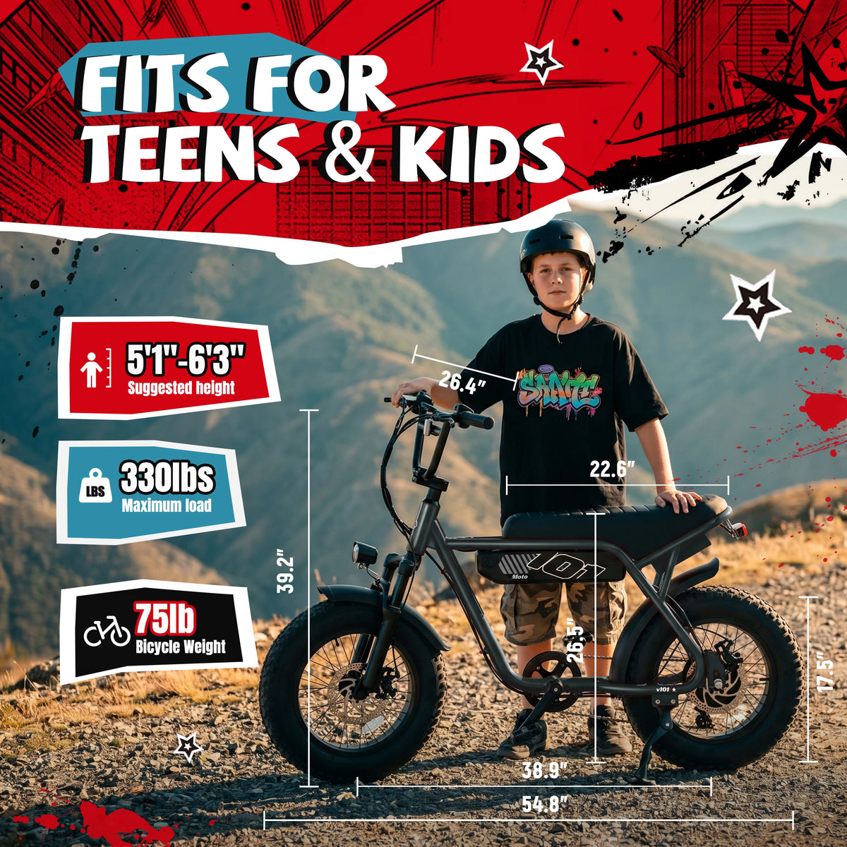 ESKUTE V101 Electric Fat Tire Dirt Bike Ebike 28 MPH