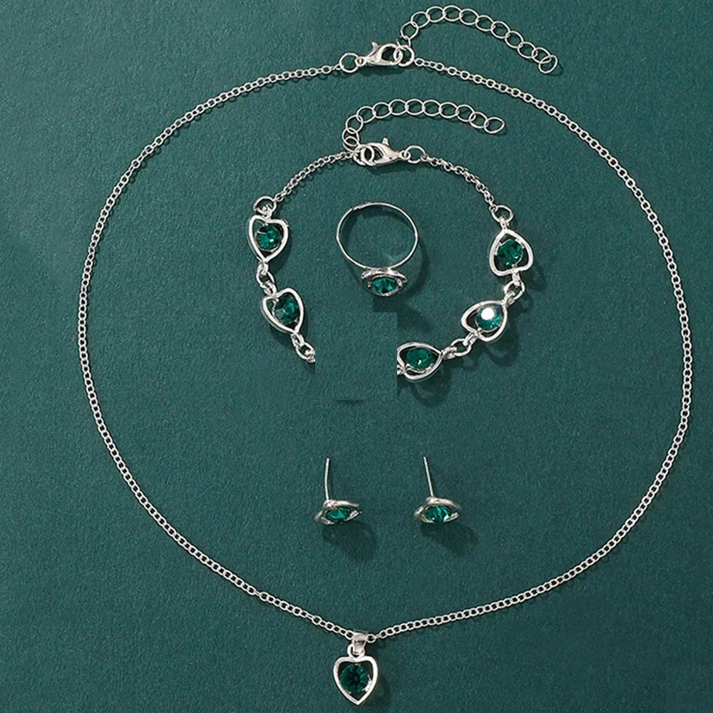 Women Rhinestone Heart Jewelry Set With Quartz Wristwatch