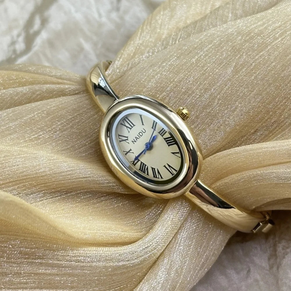 Zkceenier Stainless Steel Bracelet Watch Gold Dial Ladies Wristwatch
