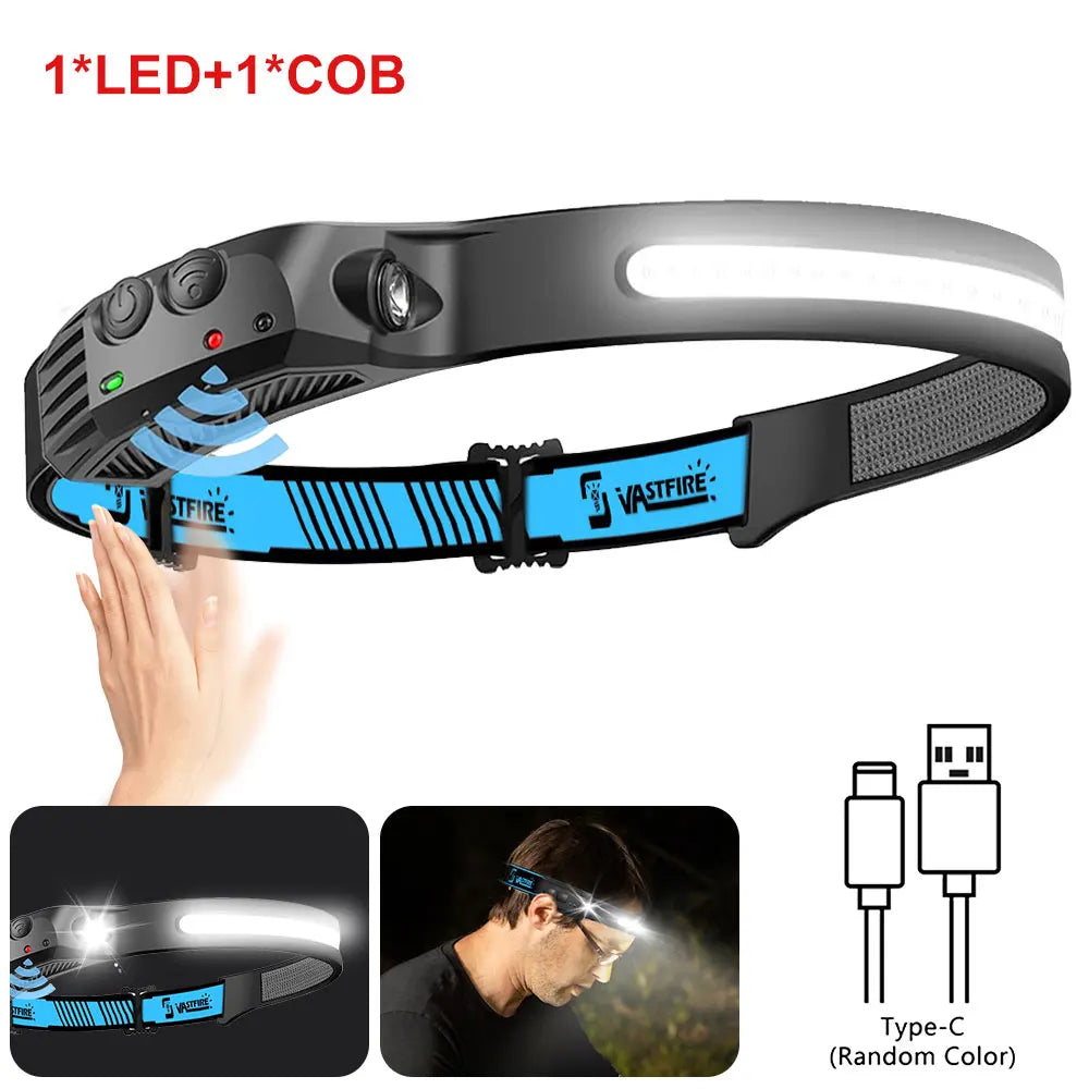 VASTFIRE USB Rechargeable COB LED Headlamp Induction Outdoor