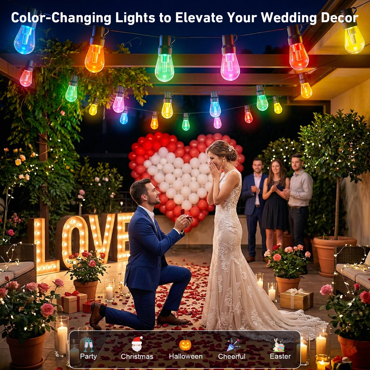 Waterproof Outdoor String Lights With Smart App Control Dimmable Led