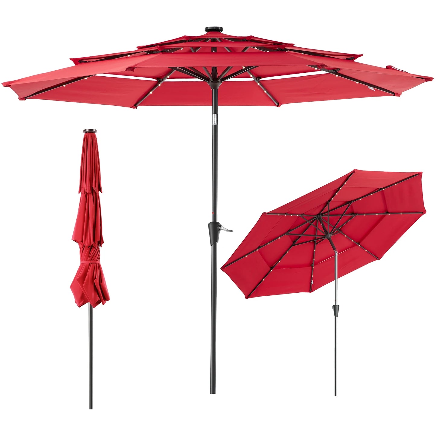 JHK 3-Tier Outdoor Patio Umbrella With 32 LED Lights