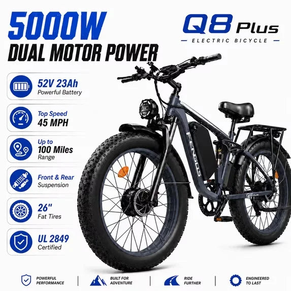 FENGQS Q8Plus Dual Motor Electric Bike Full Suspension UL Certification