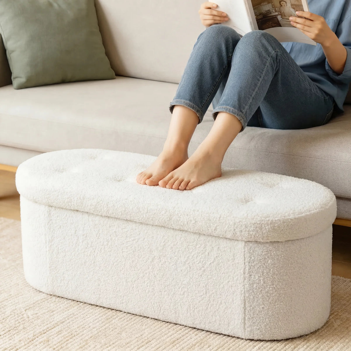 MCQ Faux Fur Storage Ottoman Footstool For Bedroom Seating
