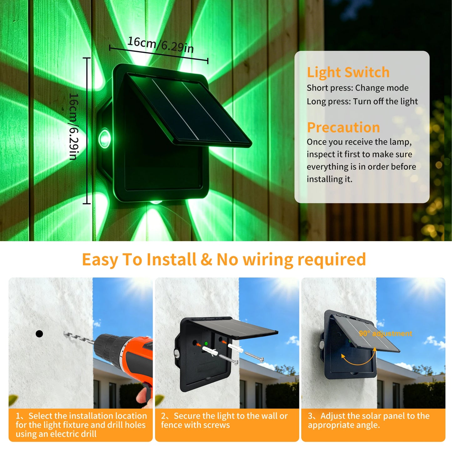 Morglad Solar Led Wall Light For Garden Courtyard Decoration Waterproof