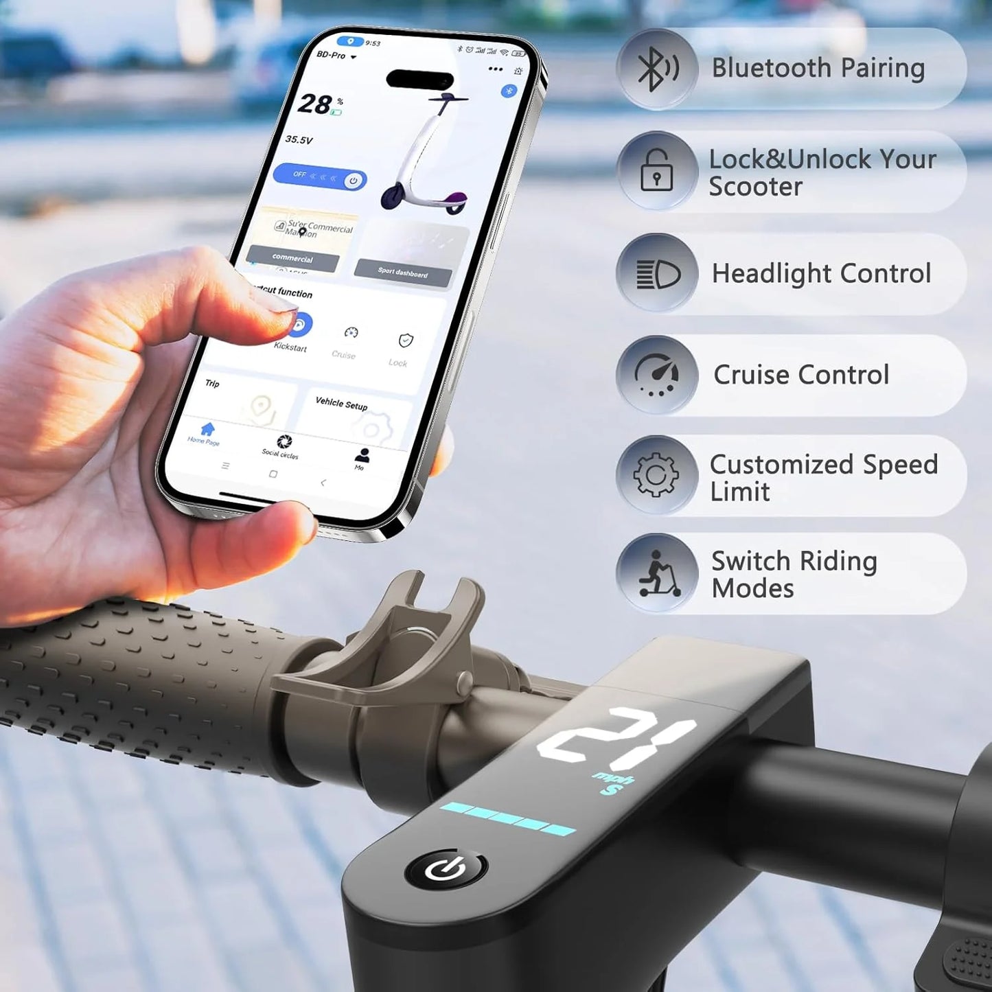 Ladped Electric Scooter 500W 22 MPH App Controlled Folding