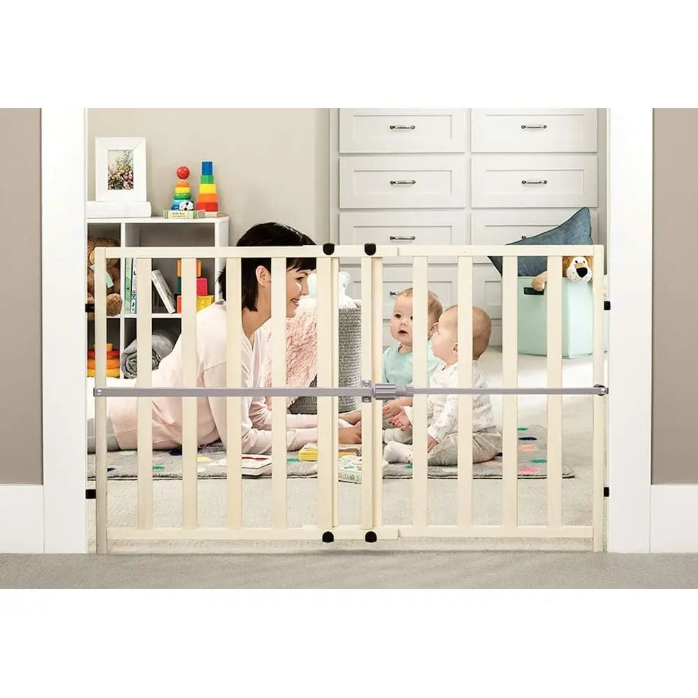 Easy It Adjustable Wide Natural Wood Baby Gate