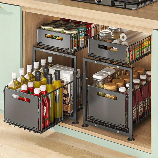 Aehome Adjustable Under Sink Slide Out Cabinet Metal Organizer