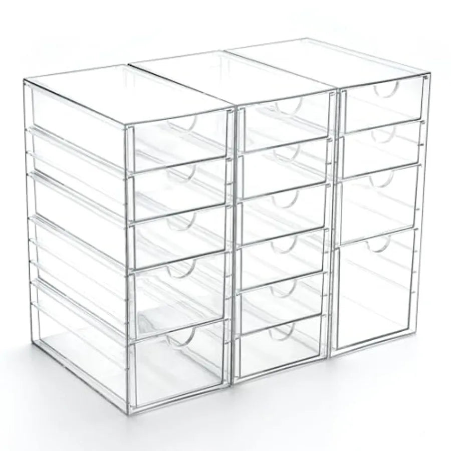Acrylic Drawer Organizer With 15 Drawers, Clear Stackable Storage Set