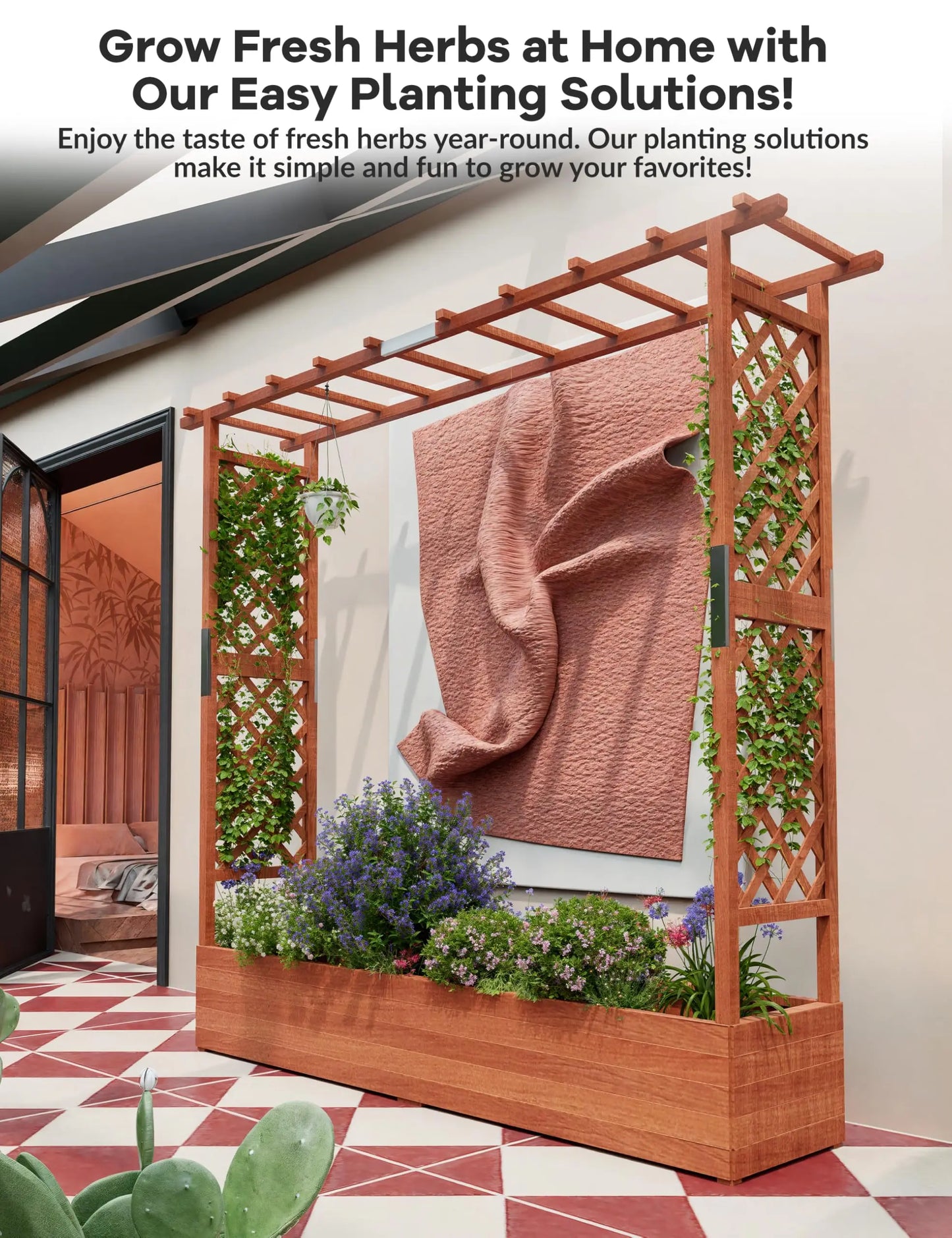 HiMISS Wooden Raised Garden Bed With Arched Trellis Planter
