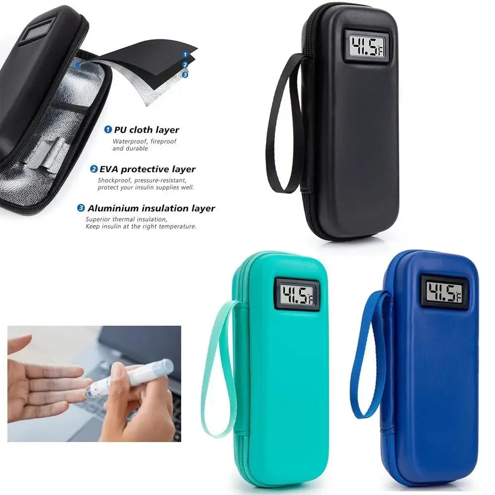 ISKYBOB Waterproof Insulin Cooler Travel Case With Thermometer Display
