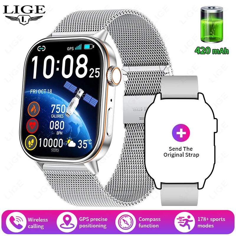 LIGE GPS Smartwatch For Android iOS HeartRate Bluetooth Calling IP68
