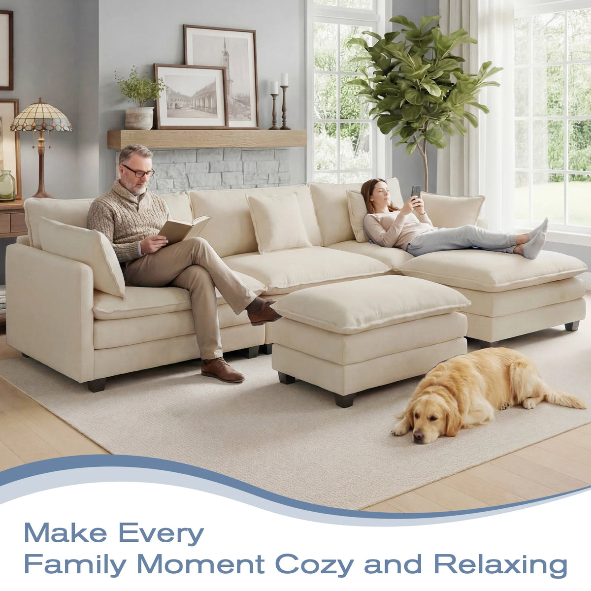 Modern Modular Sectional Sofa With Ottoman And Deep Seat Comfort