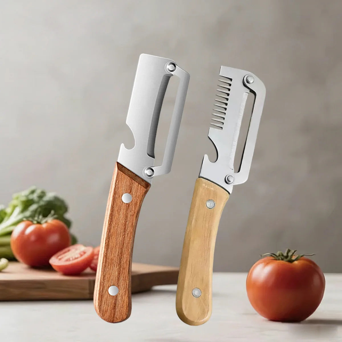 Stainless Steel Vegetable Peeler With Wooden Ergonomic Handle