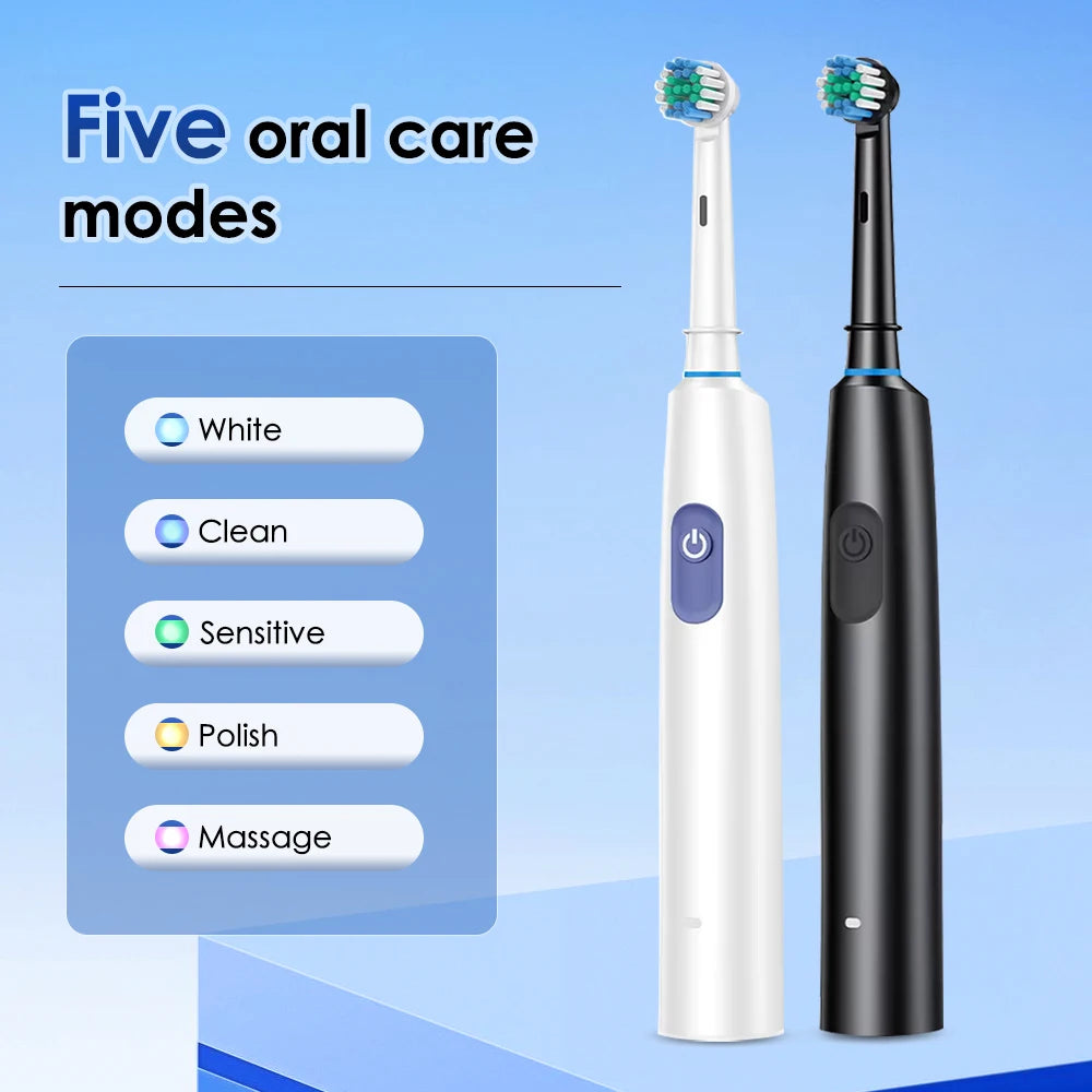Electric Smart Rotating Toothbrush With 4 Heads And 5 Modes