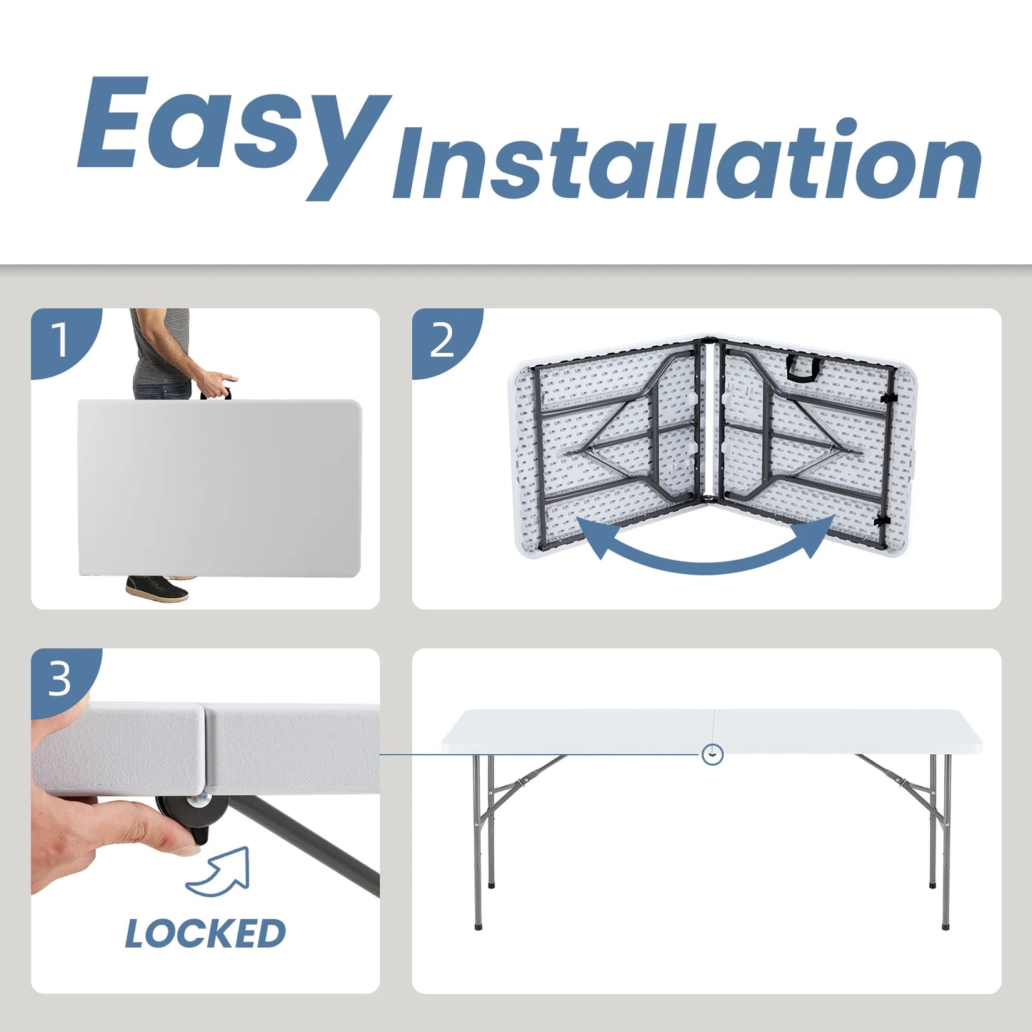 JHK Portable Folding Camping Table With Carry Handle Safety Lock