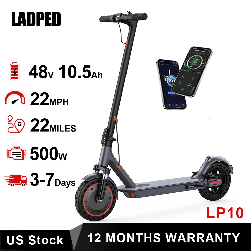 Ladped Electric Scooter 500W 22 MPH App Controlled Folding