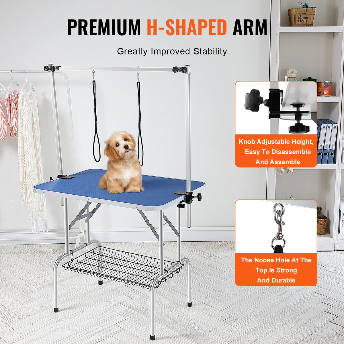 Foldable Dog Grooming Table With Adjustable Clamp And Safety Loop