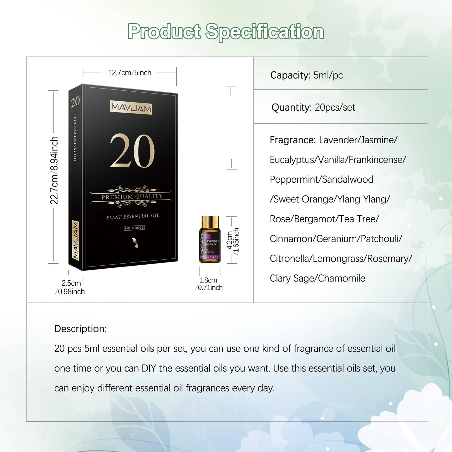 MAYJAM 20 Piece Essential Oil Gift Box Set For Diffusers