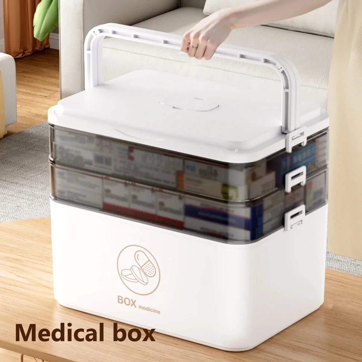 Transparent Multi Layer First Aid Storage Box With Detachable Compartments