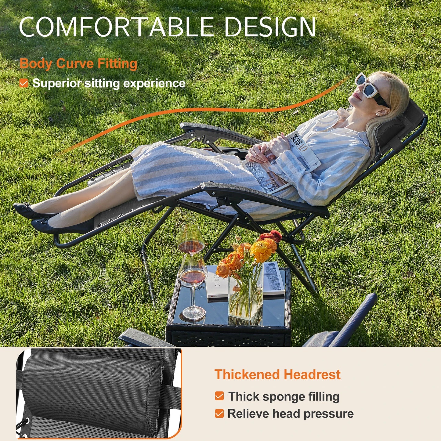JHK Zero Gravity Portable Recliner Chair With Cup Holders