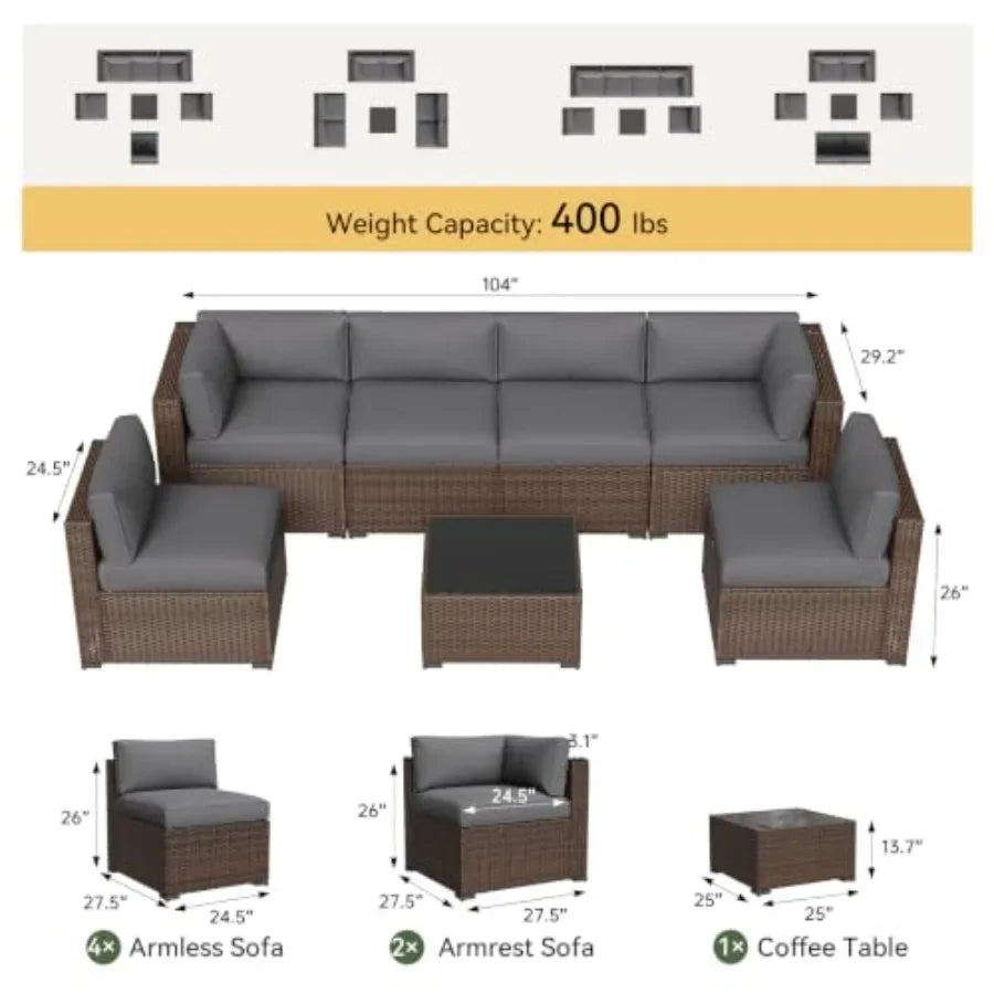 Outdoor Wicker Patio Conversation Set With Cushioned Sectional Sofa