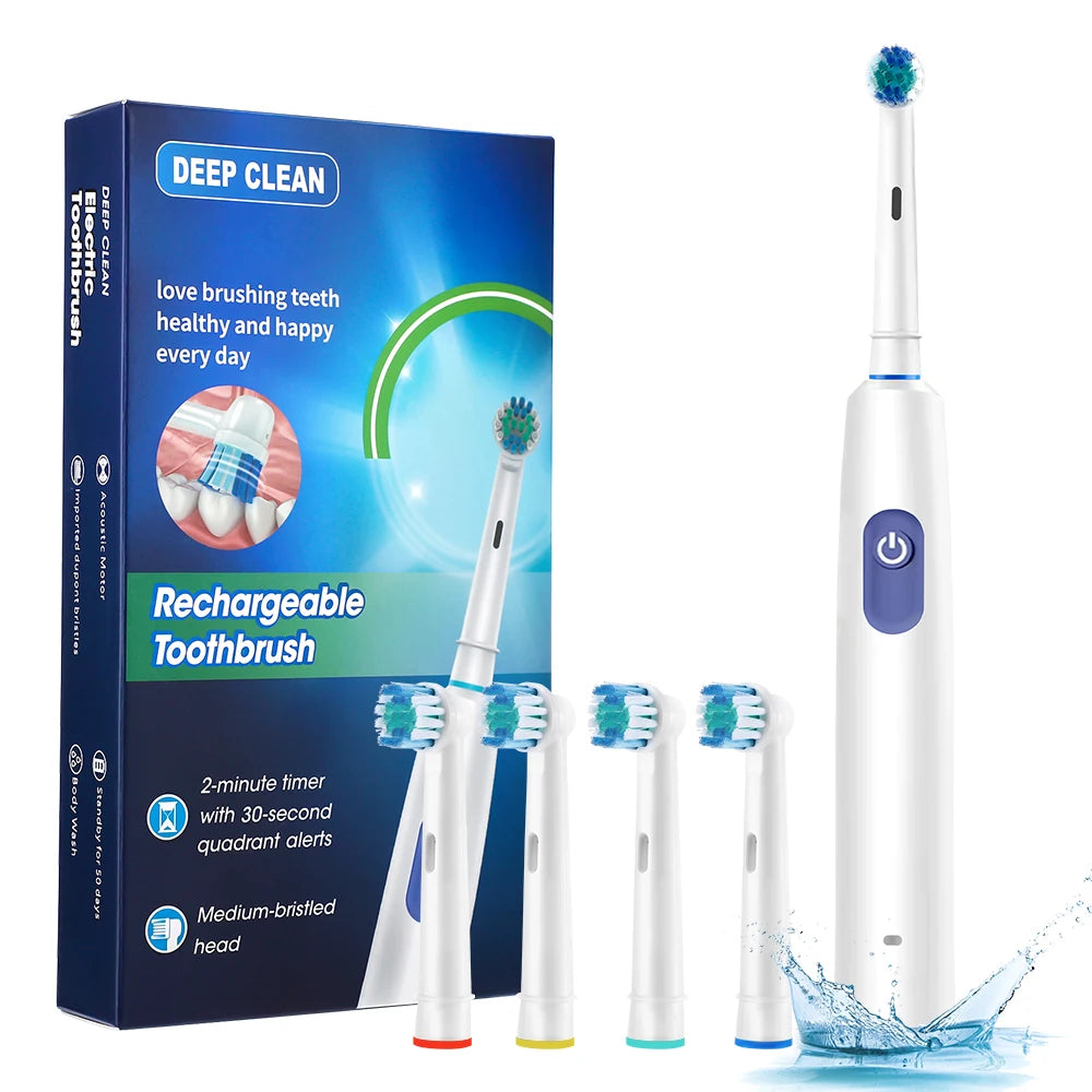 Electric Smart Rotating Toothbrush With 4 Heads And 5 Modes