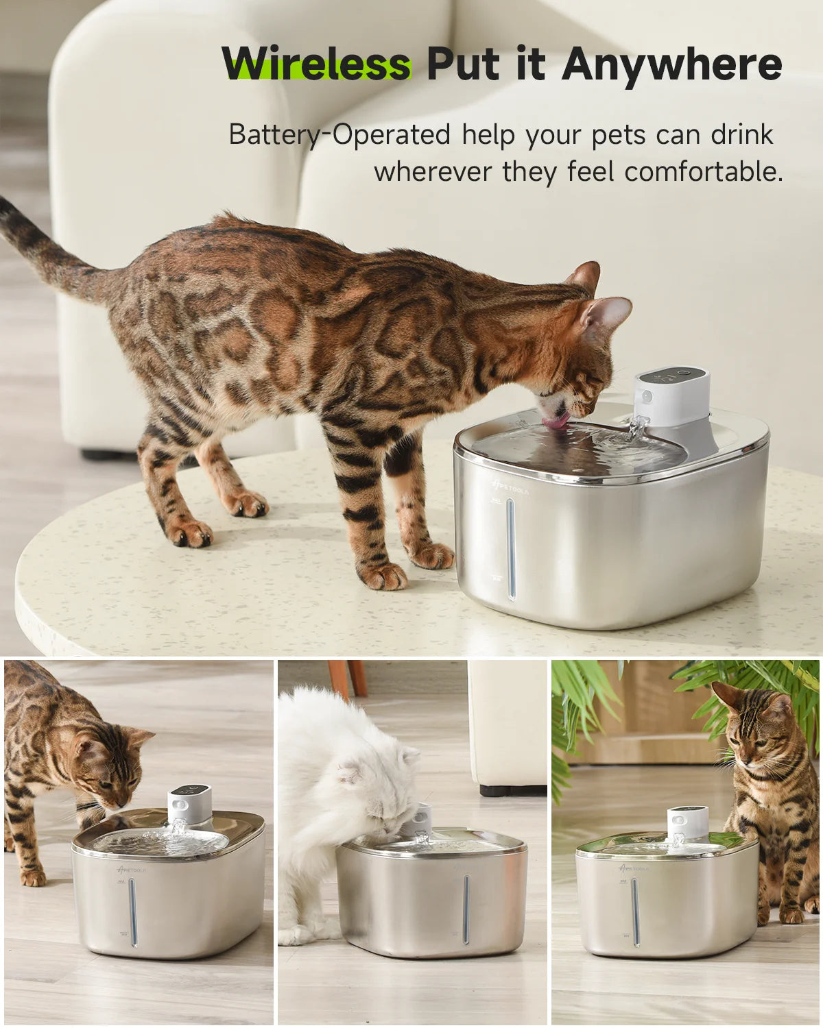 Apetdola Wireless Auto Sensor Cat Pet Water Fountain Drinking Dispenser
