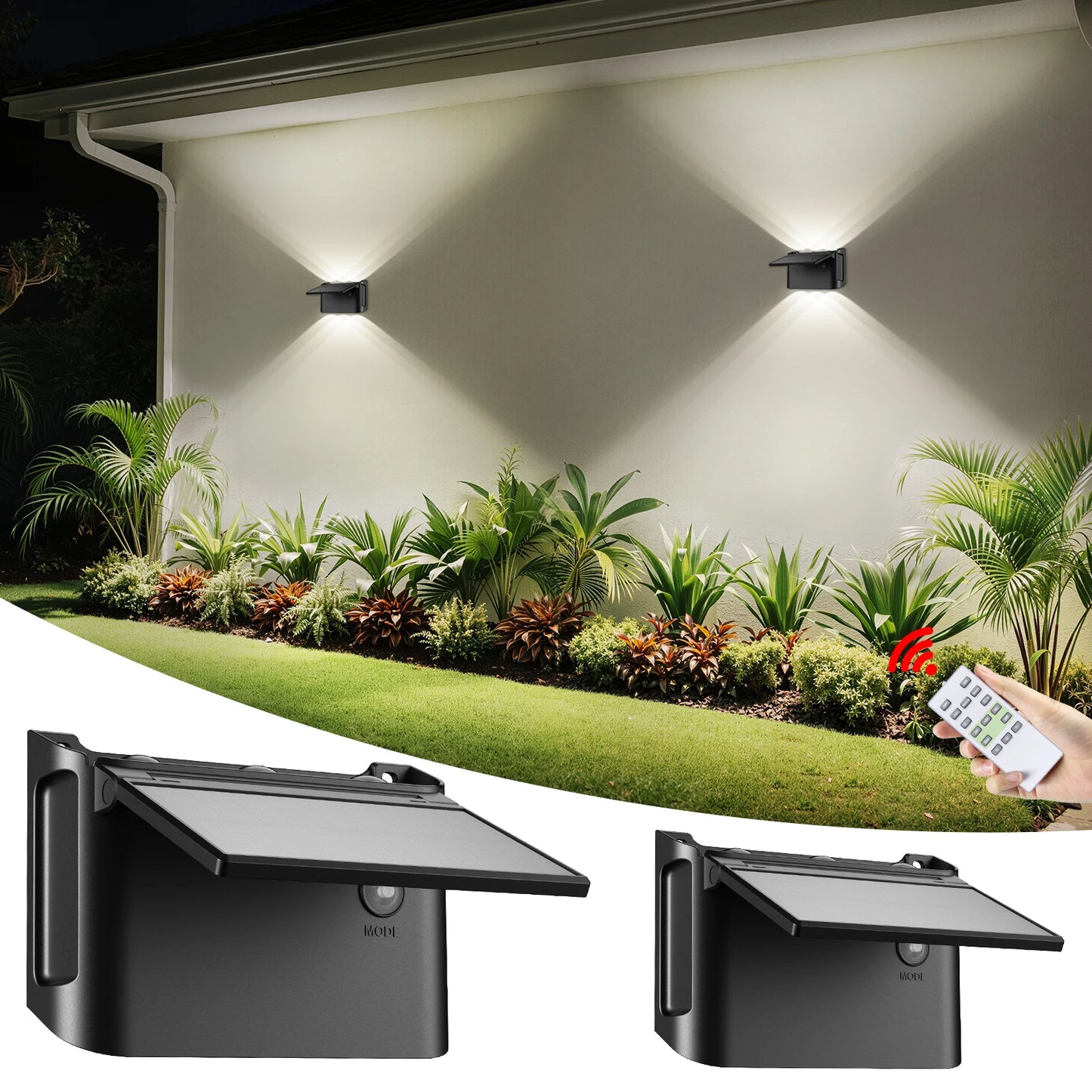 Intelamp IP65 Solar Wall Lights With Remote And Color Modes