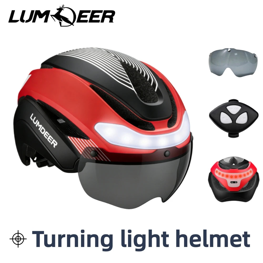 LUMDEER Road Bicycle Helmet With Turn Signals Magnetic Goggles