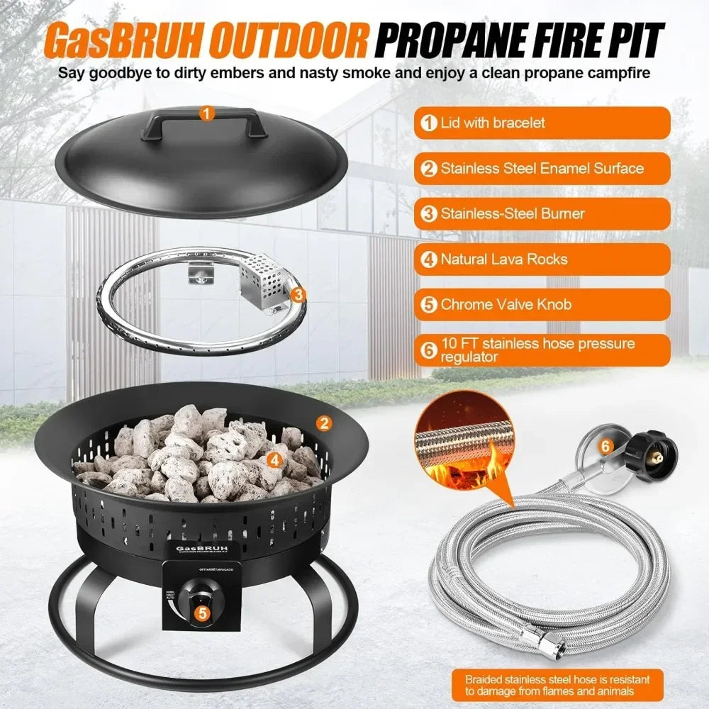 Outdoor Propane Fire Pit With Grill And Carry Handle 60000BTU