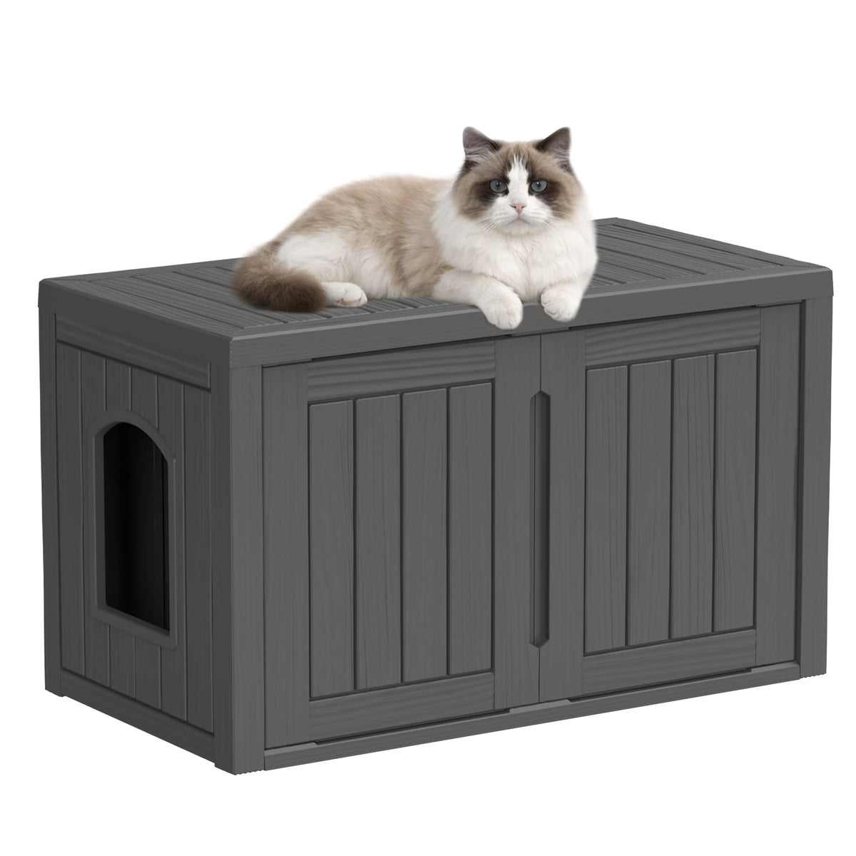 Hidden Resin Cat House With Double Doors And Lounge Top