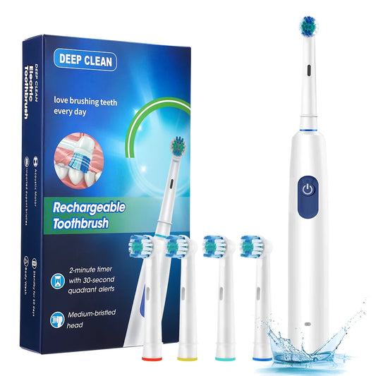 Rotary Electric Toothbrush Rechargeable for Adults, 5 Modes, 4 Heads