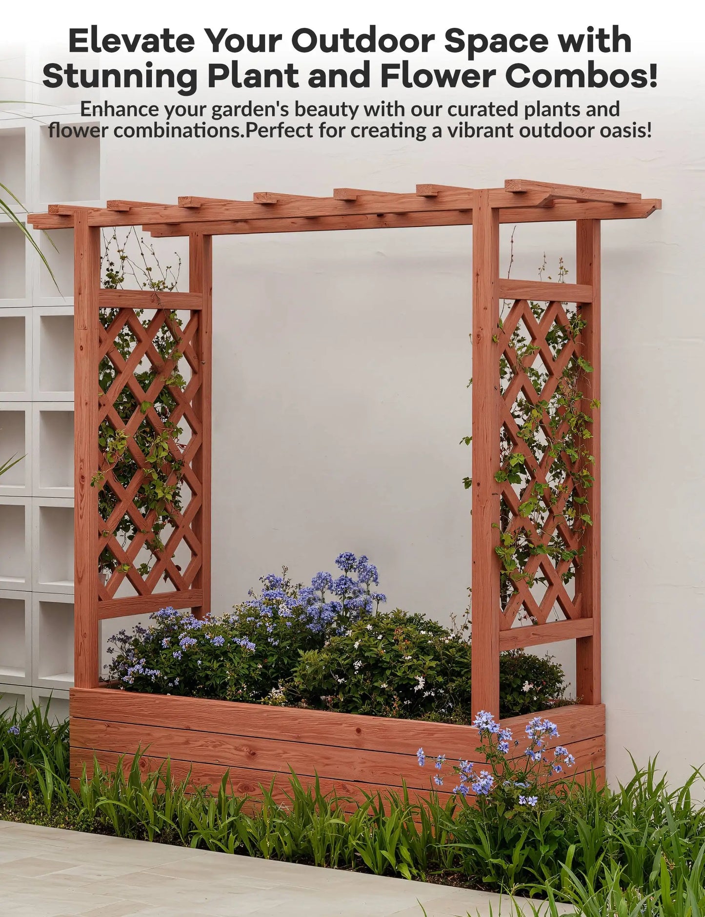 HiMISS Wooden Raised Garden Bed With Arched Trellis Planter
