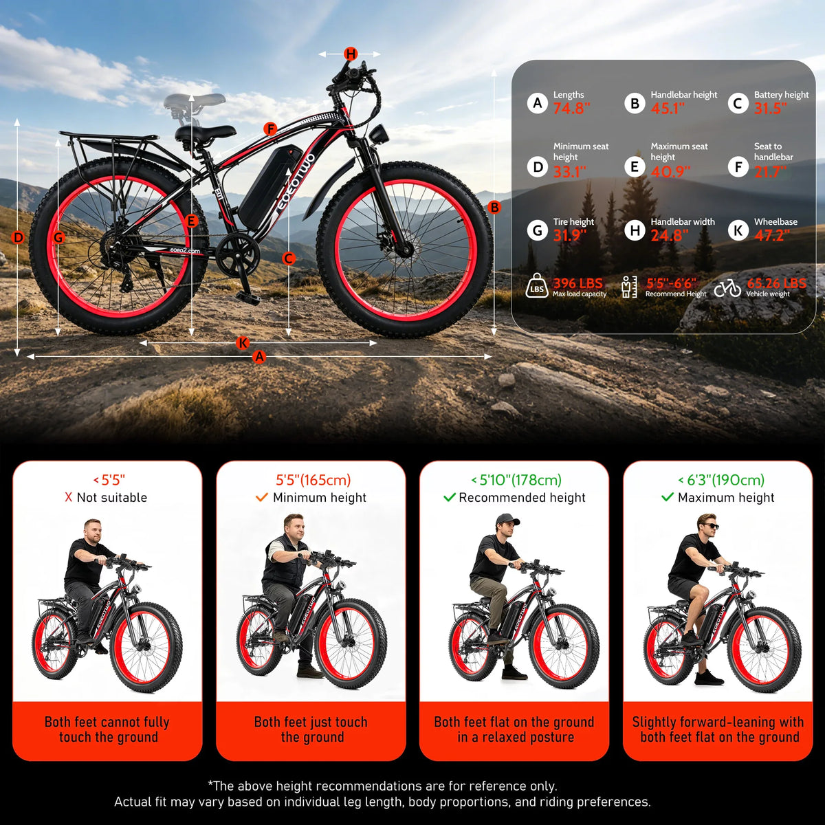 EOEOTWO 48V Long Range Electric Fat Tire Mountain Bike