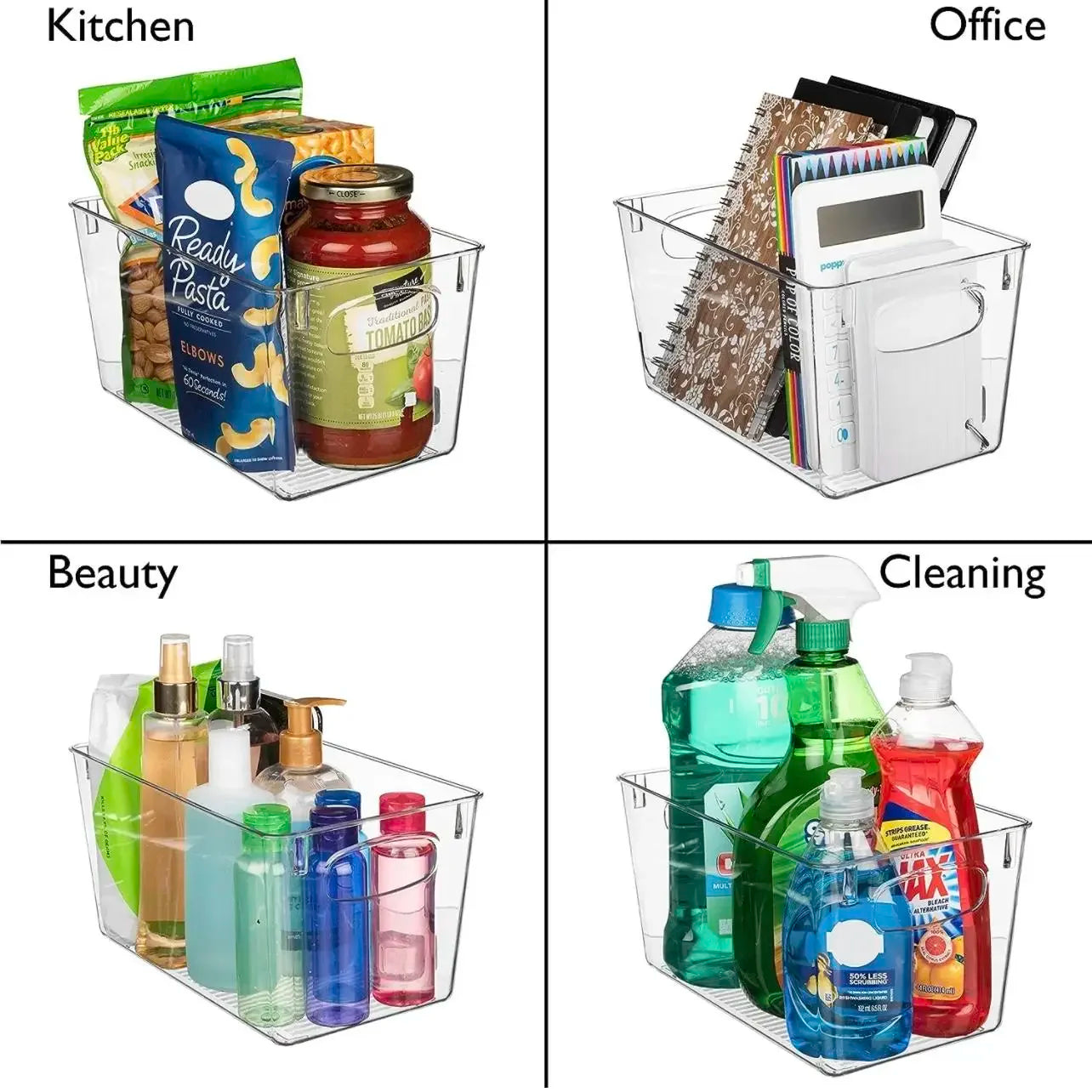 Clear Plastic Storage Bins 4 Pack Pantry Fridge Kitchen Organizer