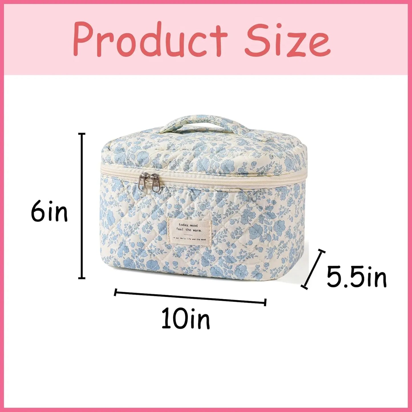 Quilted Floral Travel Makeup Bag Cotton Cosmetic Organizer