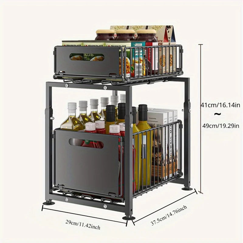 Aehome Adjustable Under Sink Slide Out Cabinet Metal Organizer