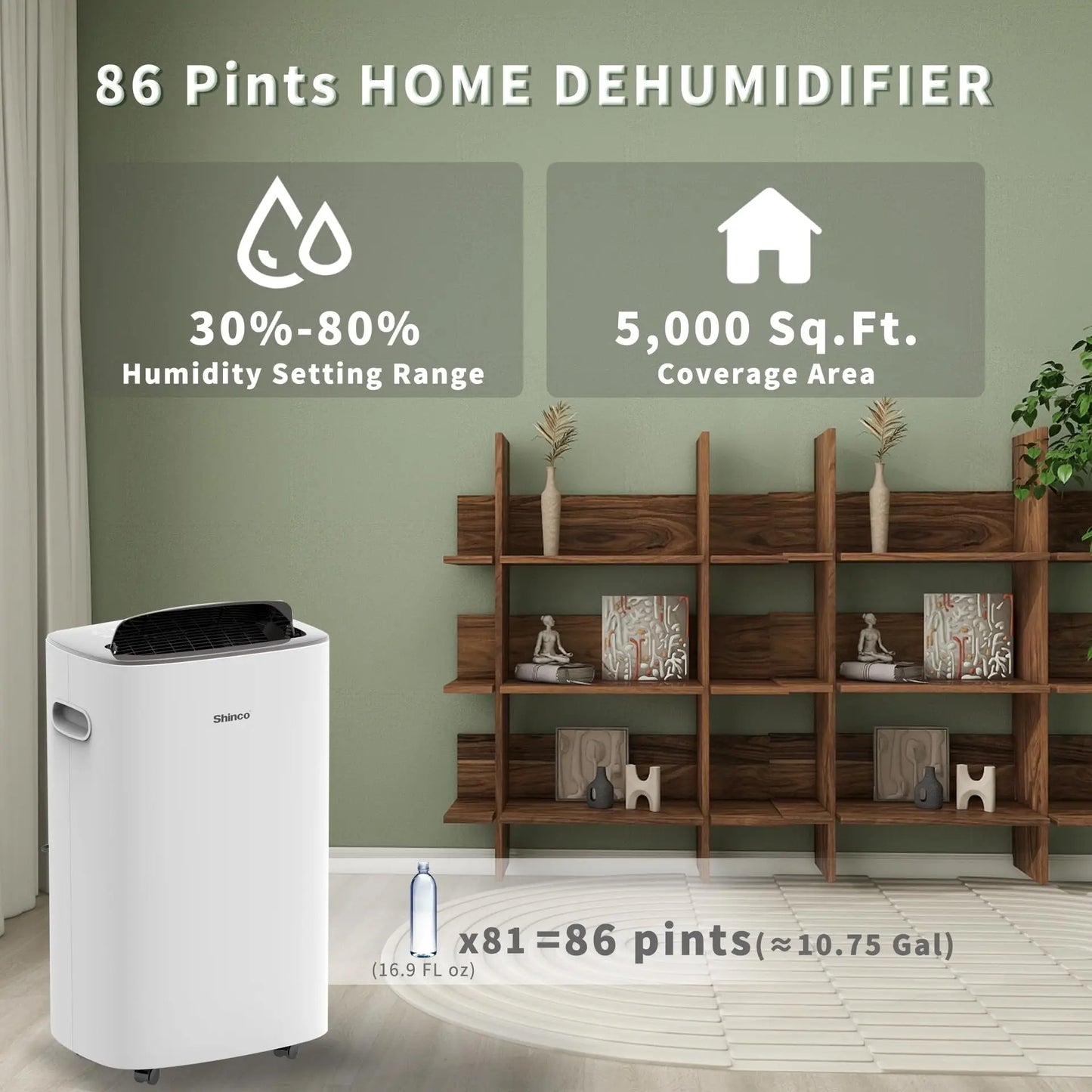 Shinco 86 Pint Dehumidifier For Home And Basements