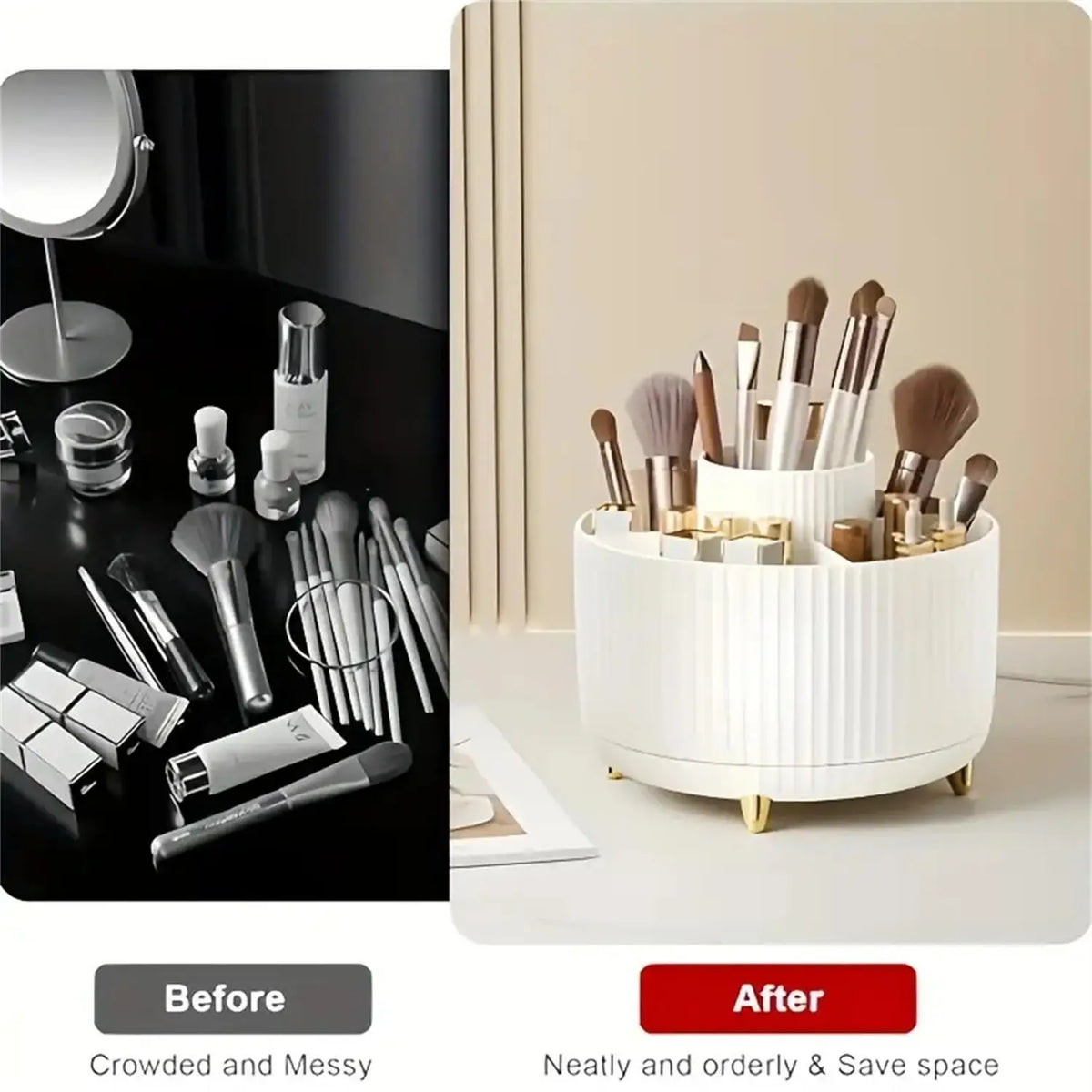 360 Rotating Plastic Makeup Organizer With Five Cosmetic Compartments